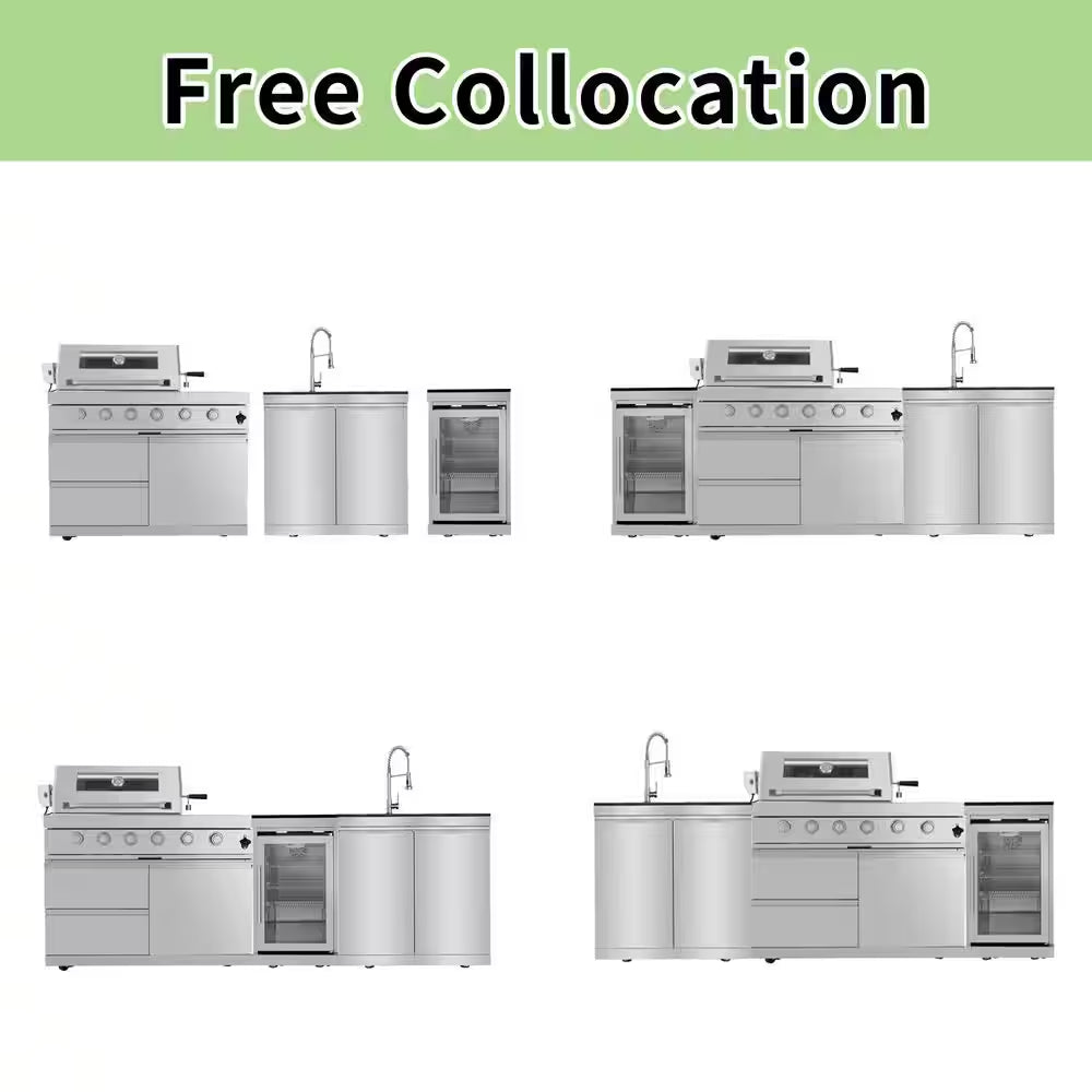 46 In. 4-Burner Propane Gas Grill Island Outdoor Kitchen in Stainless Steel with Refrigerator, Sink