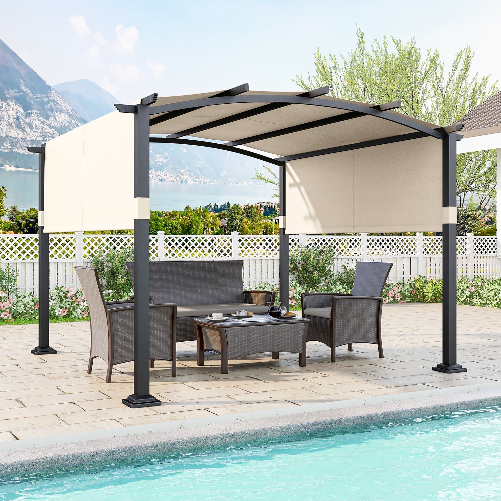 10 × 10 ft Outdoor Pergola with Retractable Sunshade Canopy