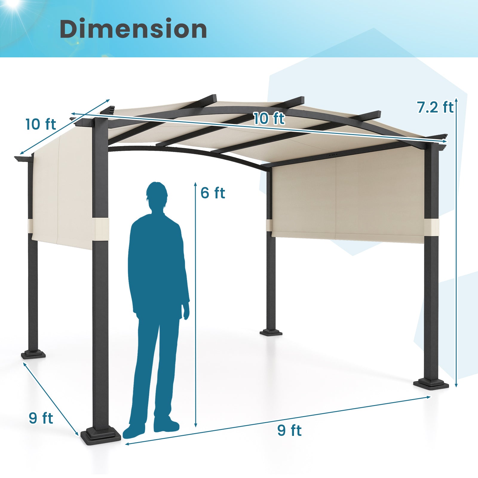 10 × 10 ft Outdoor Pergola with Retractable Sunshade Canopy