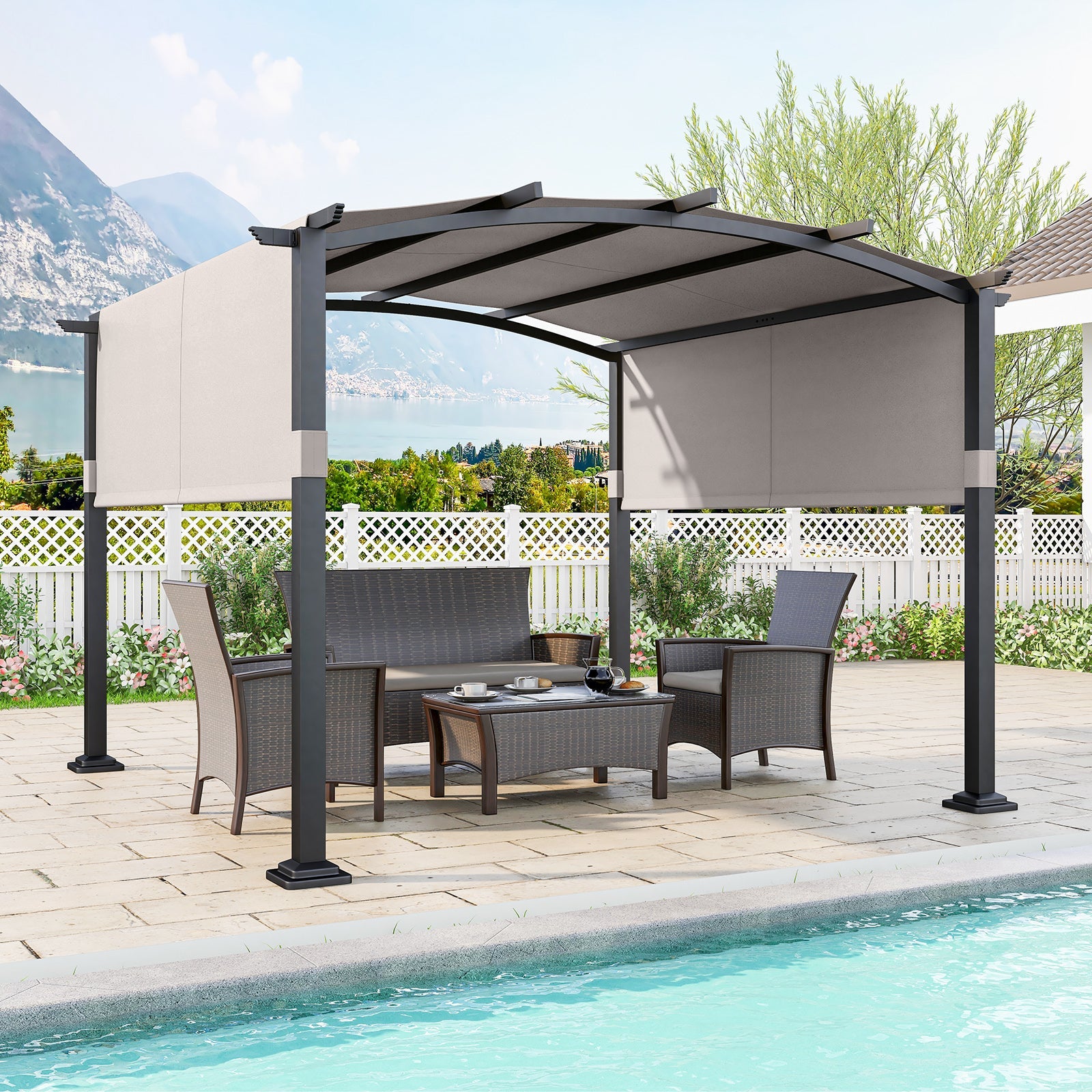 10 × 10 ft Outdoor Pergola with Retractable Sunshade Canopy