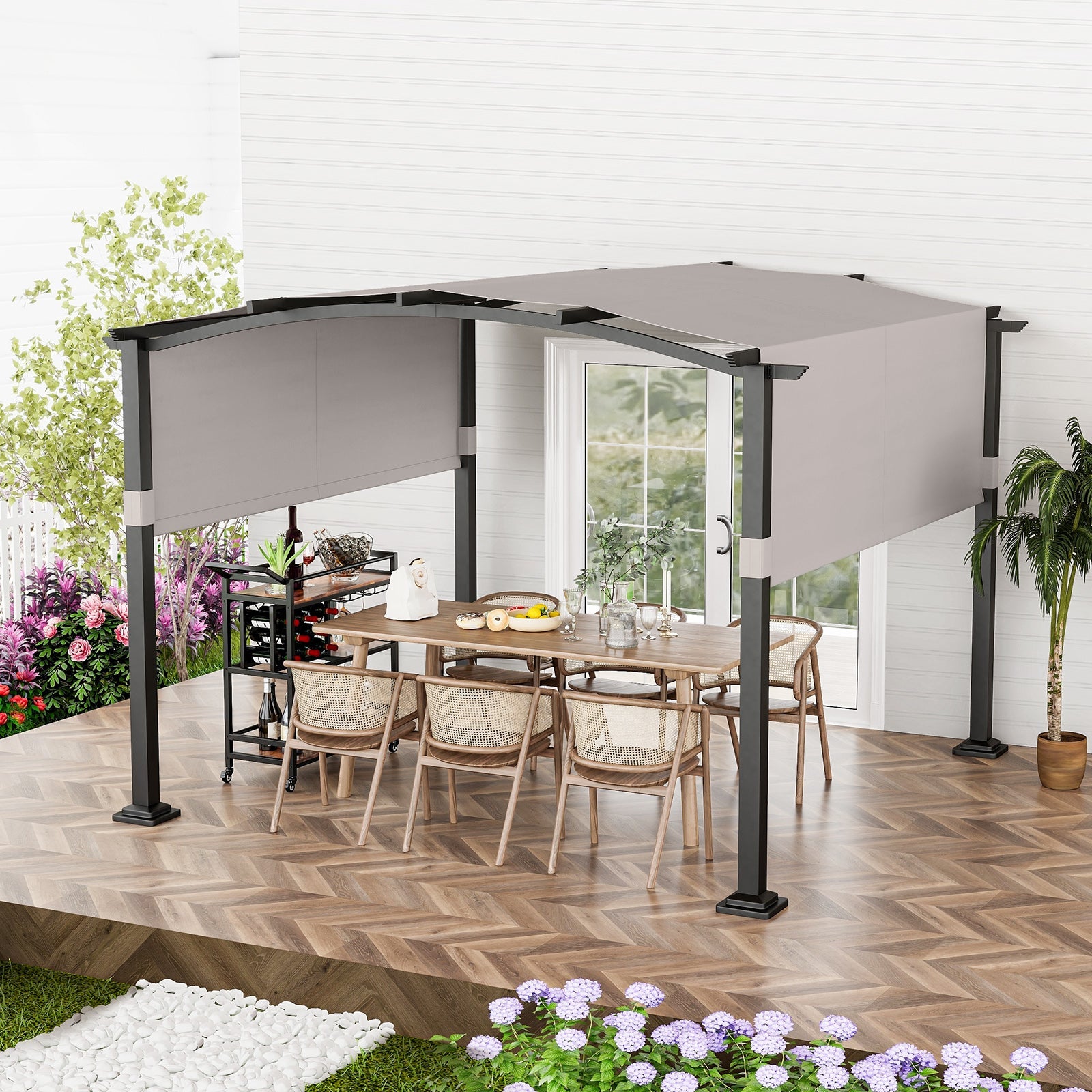 10 × 10 ft Outdoor Pergola with Retractable Sunshade Canopy