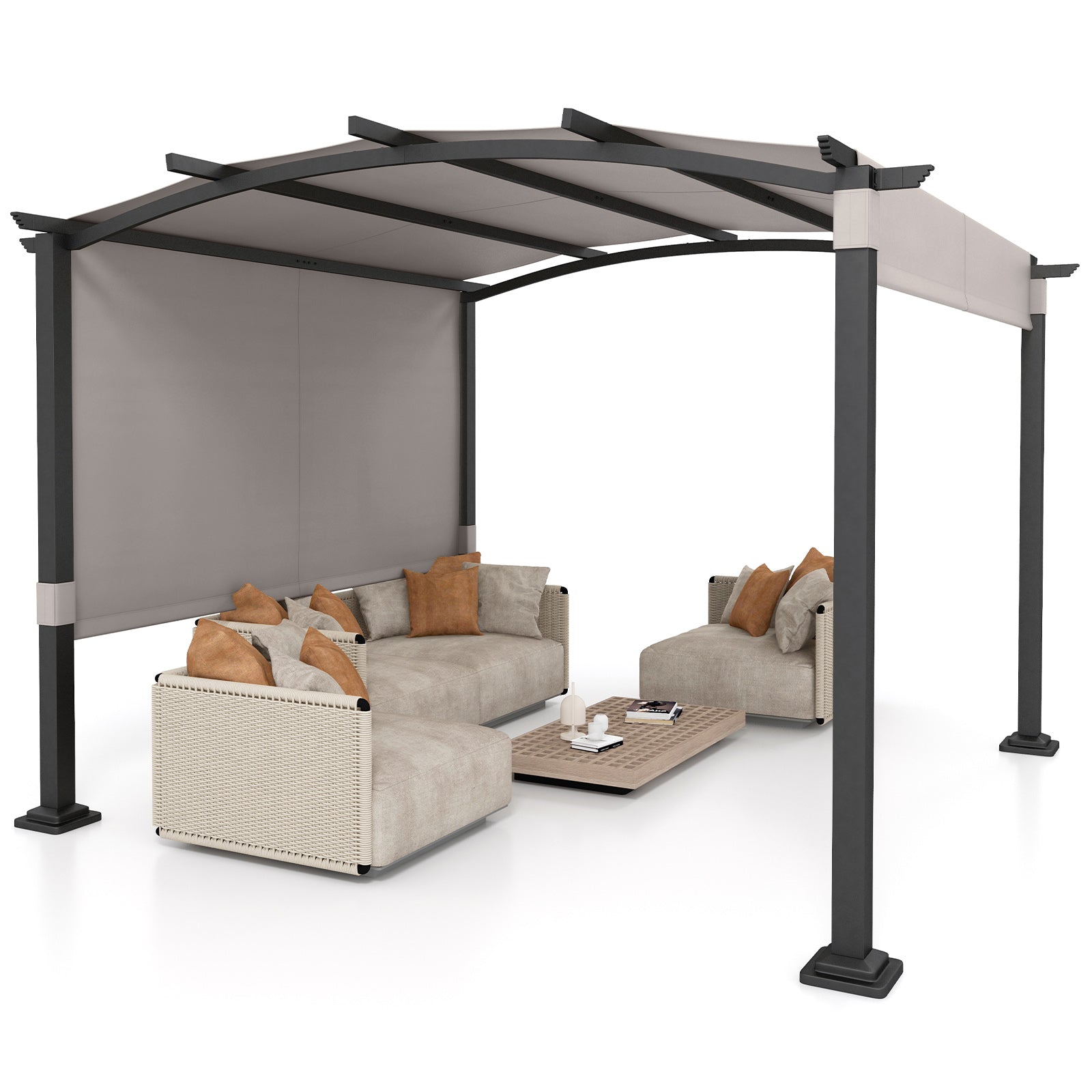 10 × 10 ft Outdoor Pergola with Retractable Sunshade Canopy