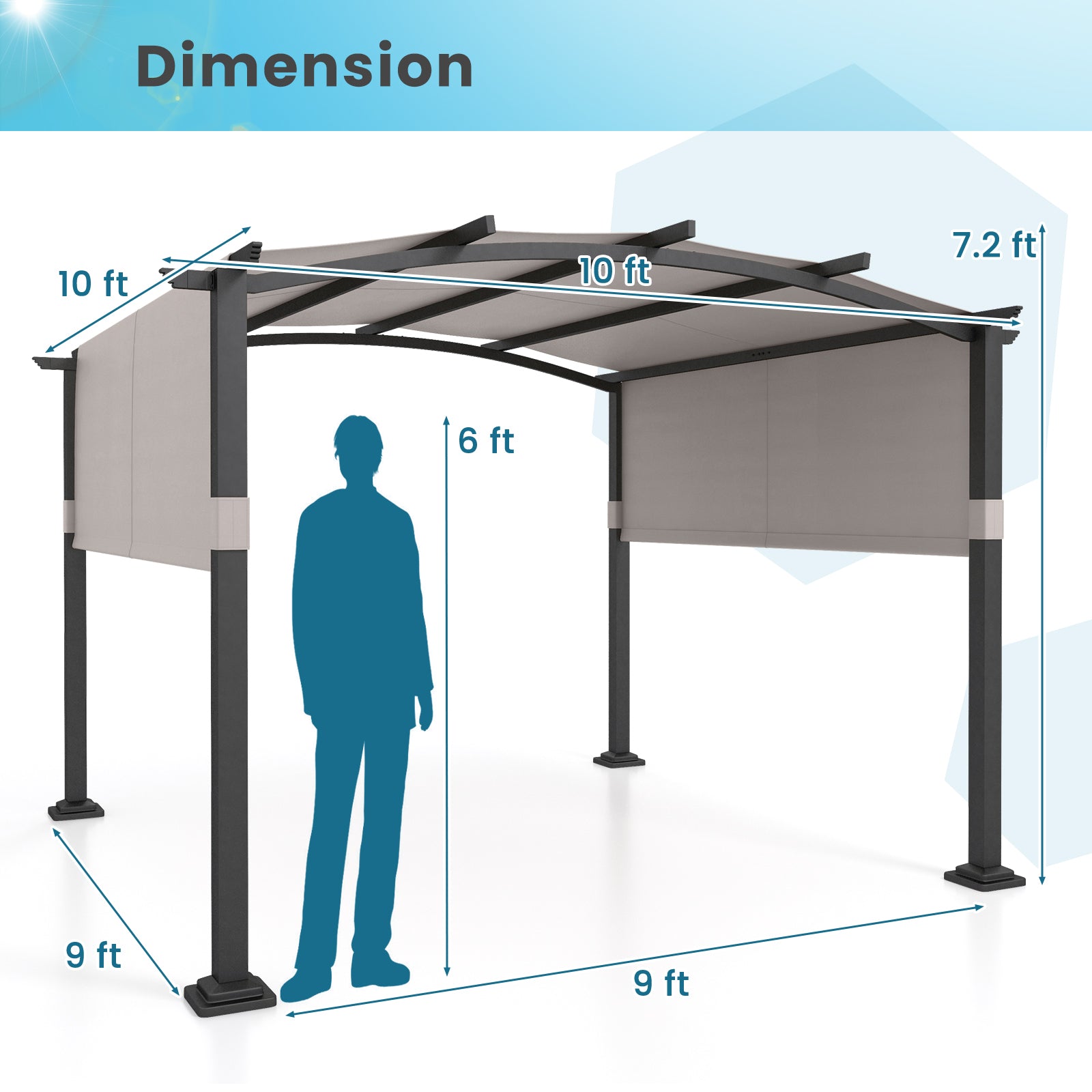 10 × 10 ft Outdoor Pergola with Retractable Sunshade Canopy