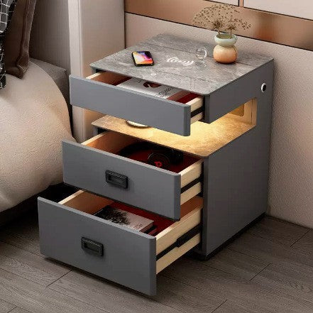 Smart Bedside Table with Speakers, Wireless Charging and Fingerprint-Lock Safe