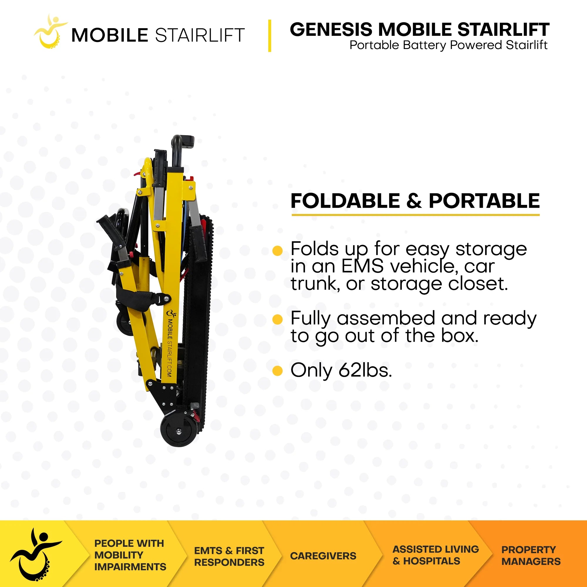 Mobile Stairlift - Battery Powered Portable Stair Wheelchair - Motorized Chair Lift