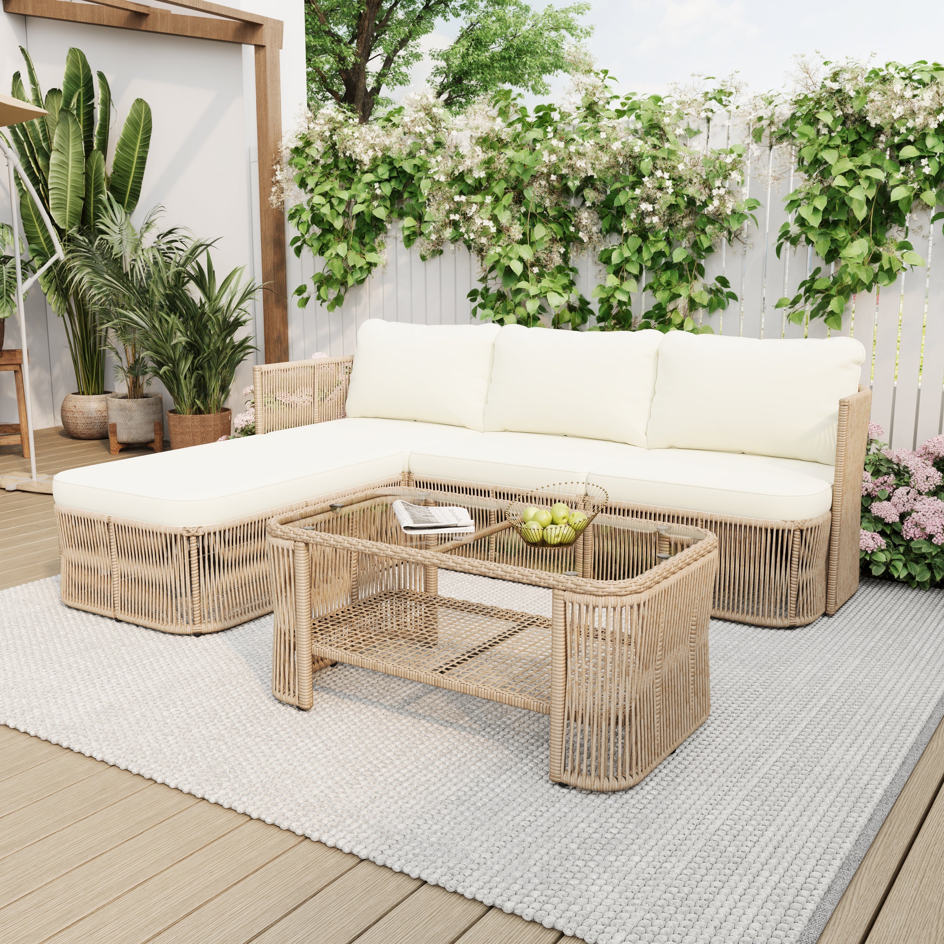 Outdoor PE Rattan Patio Furniture Set with Coffee Table