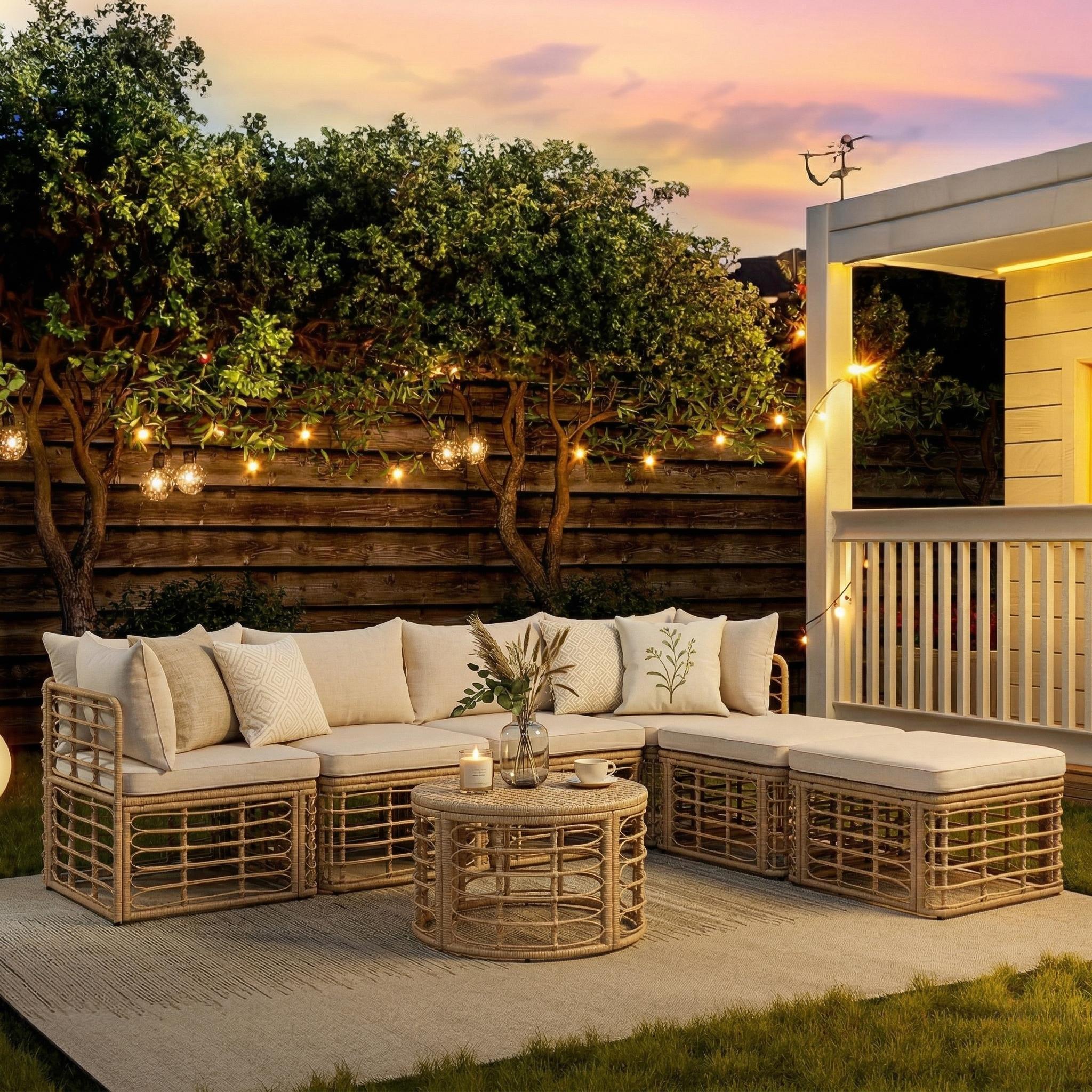 7-Piece All-Weather Rattan Patio Sectional Set