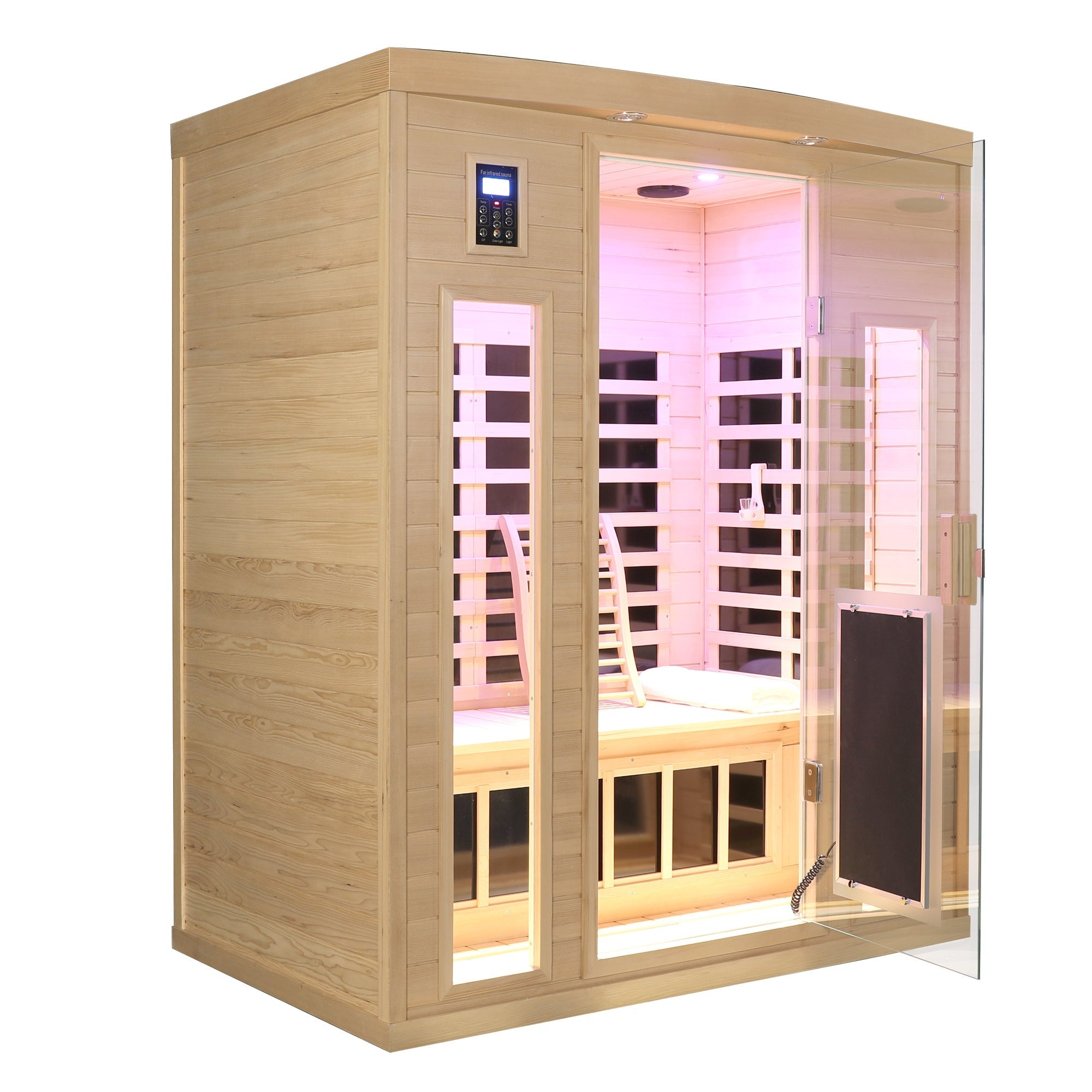 3-Person Low EMF Far Infrared Indoor Sauna with Hemlock Wood & Heated Glass Door