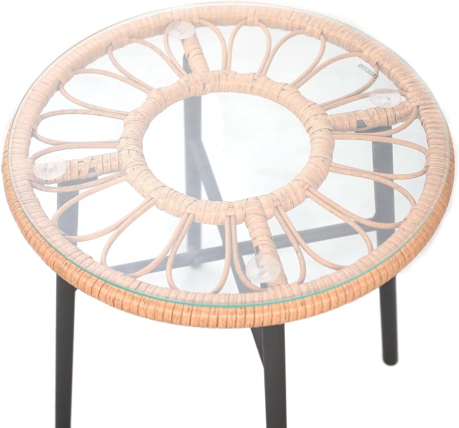 3-Piece Green Wicker Patio Bistro Set with Tempered Glass Table