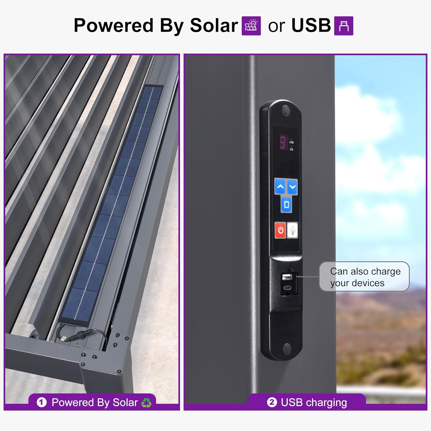 92KS Outdoor Pergola 11.5' X 27.5' Large Aluminum Frame, Gray | 3-Level Brightness, Warm to Cool LED Light, Post-Mounted Controller, No Extra Wiring, Solar USB Power, 70MPH Wind-Resistant