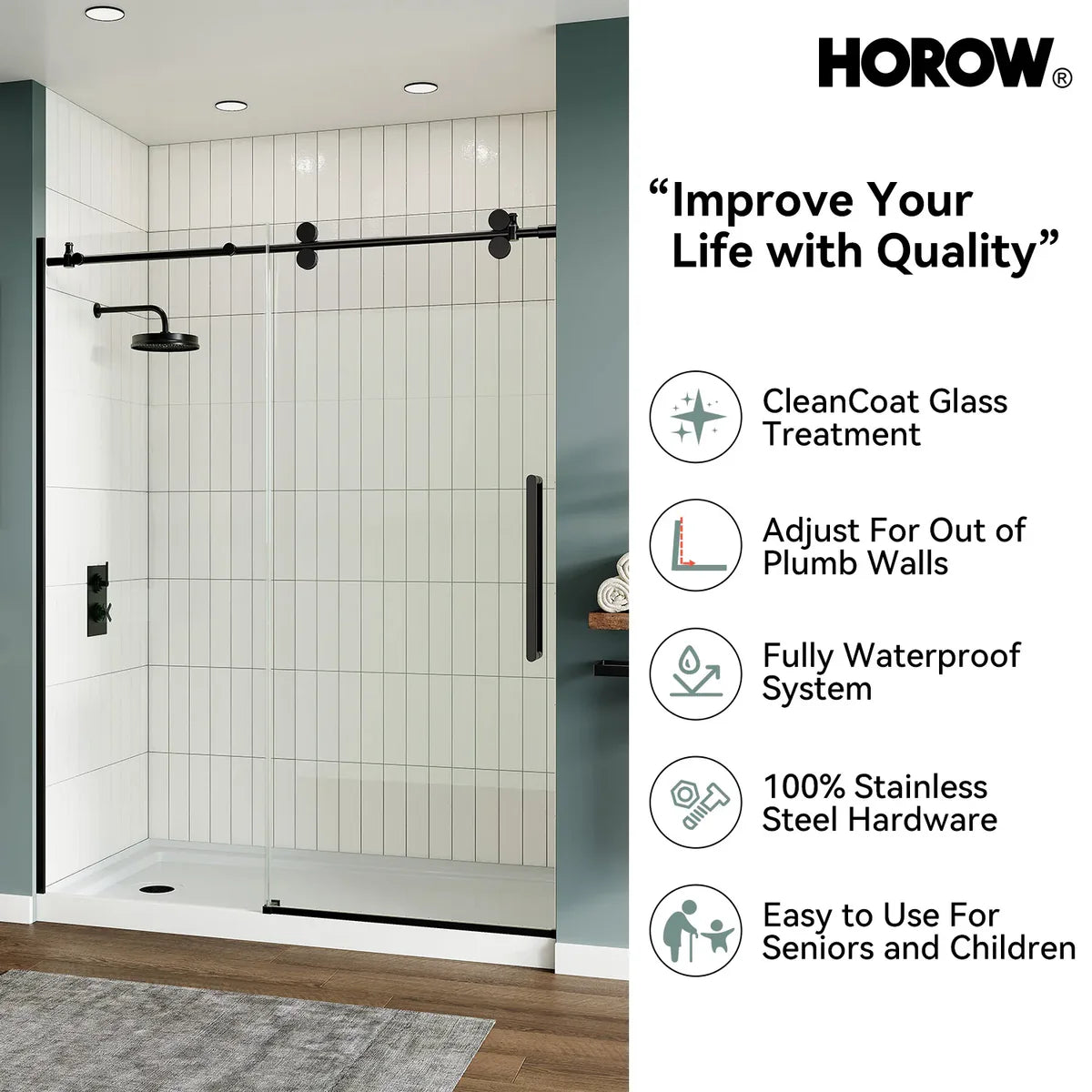 MI6076-MB Matte Black Sliding Shower Door