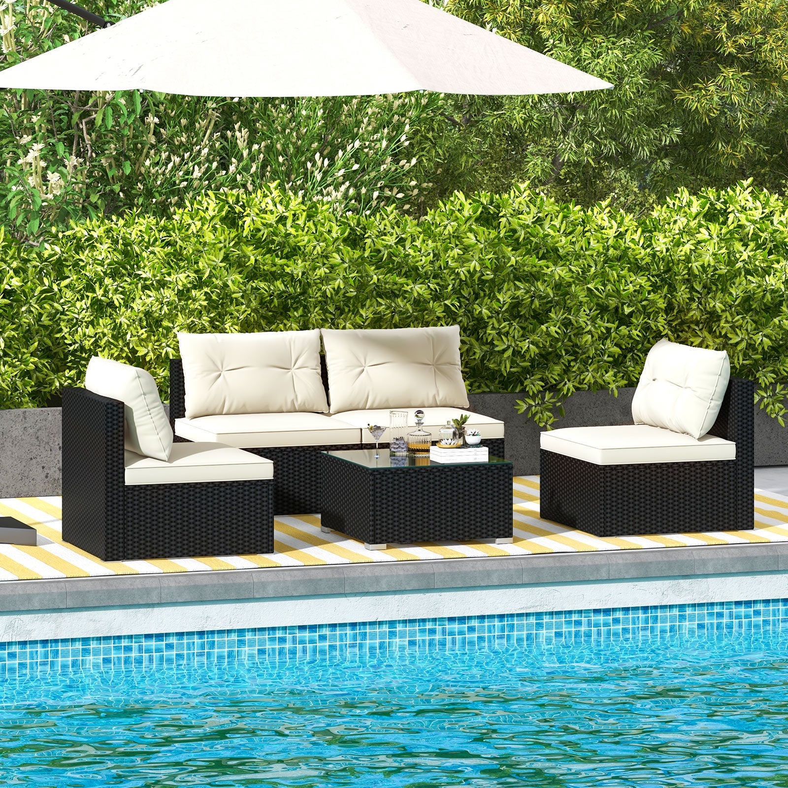 5-Piece Outdoor Patio Furniture Set with Cushions and Coffee Table