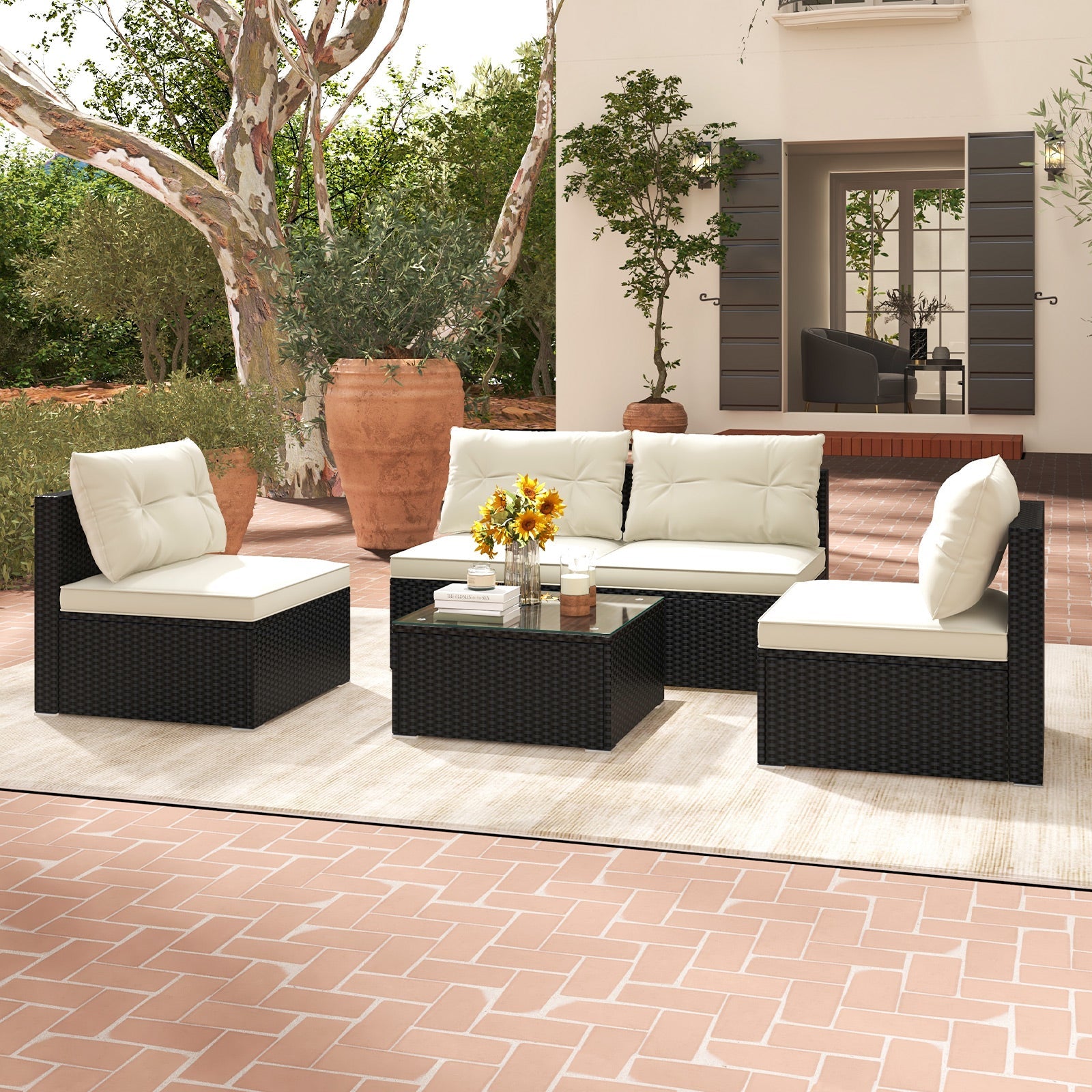 5-Piece Outdoor Patio Furniture Set with Cushions and Coffee Table