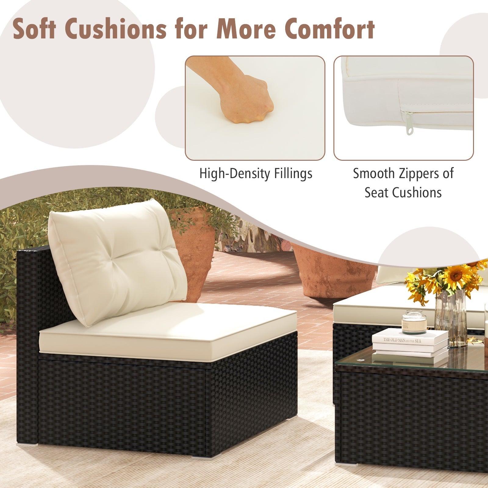 5-Piece Outdoor Patio Furniture Set with Cushions and Coffee Table