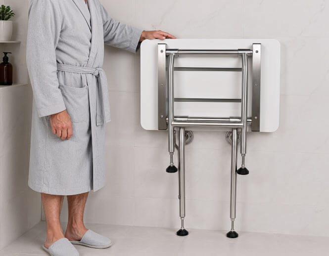 Phenolic Wall Mounted Folding Shower Seat with Legs
