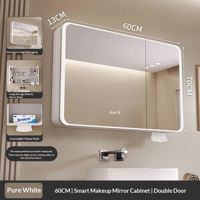 LED Bathroom Mirror Cabinet with Anti-Fog, Dimmable Lighting & Storage