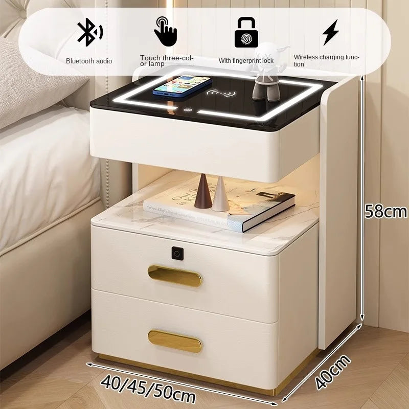 Smart Bedside Table with Sensor Light, Fingerprint Lock, Bluetooth Speaker and Wireless Charging