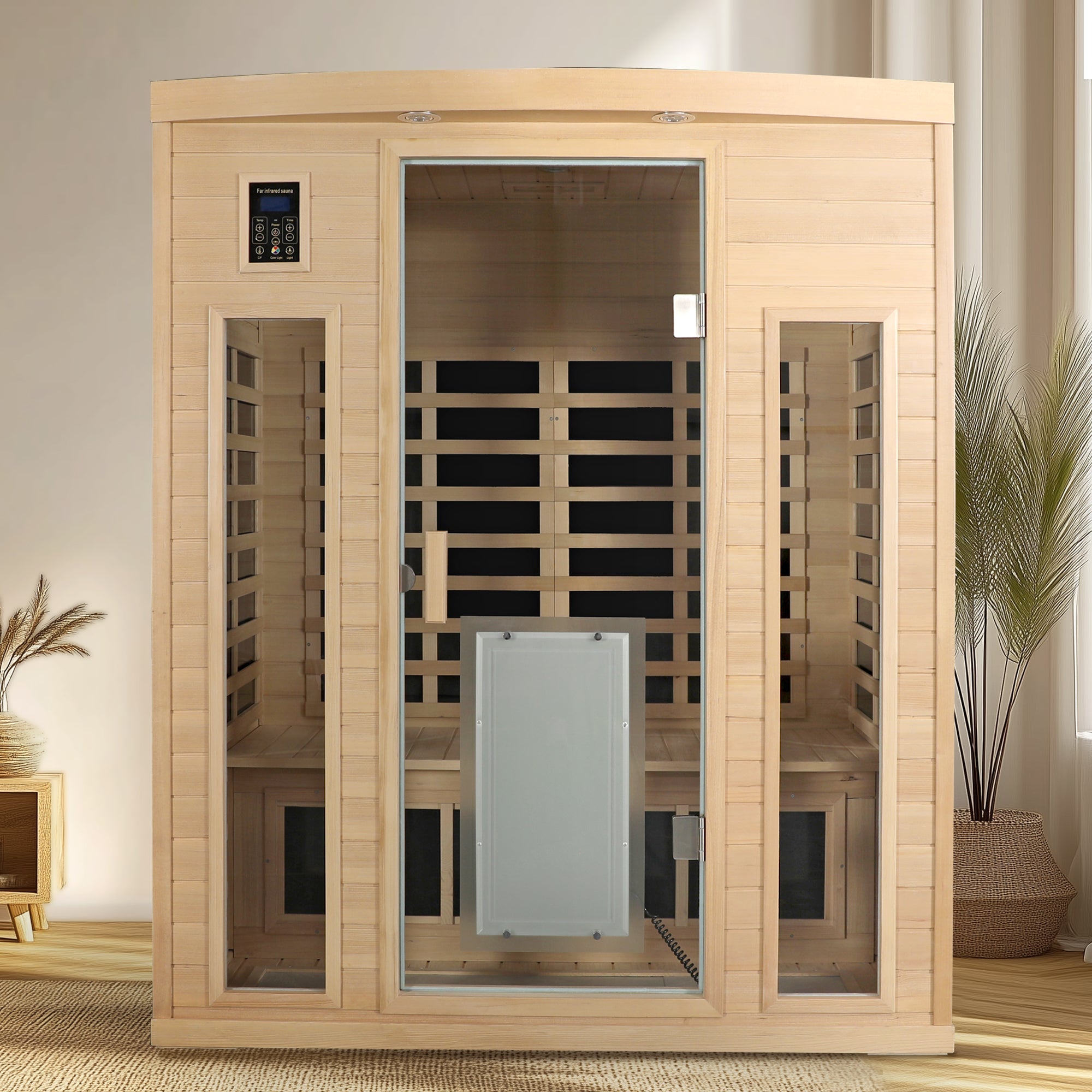 3-Person Low EMF Far Infrared Indoor Sauna with Hemlock Wood & Heated Glass Door