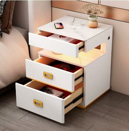 Smart Bedside Table with Speakers, Wireless Charging and Fingerprint-Lock Safe
