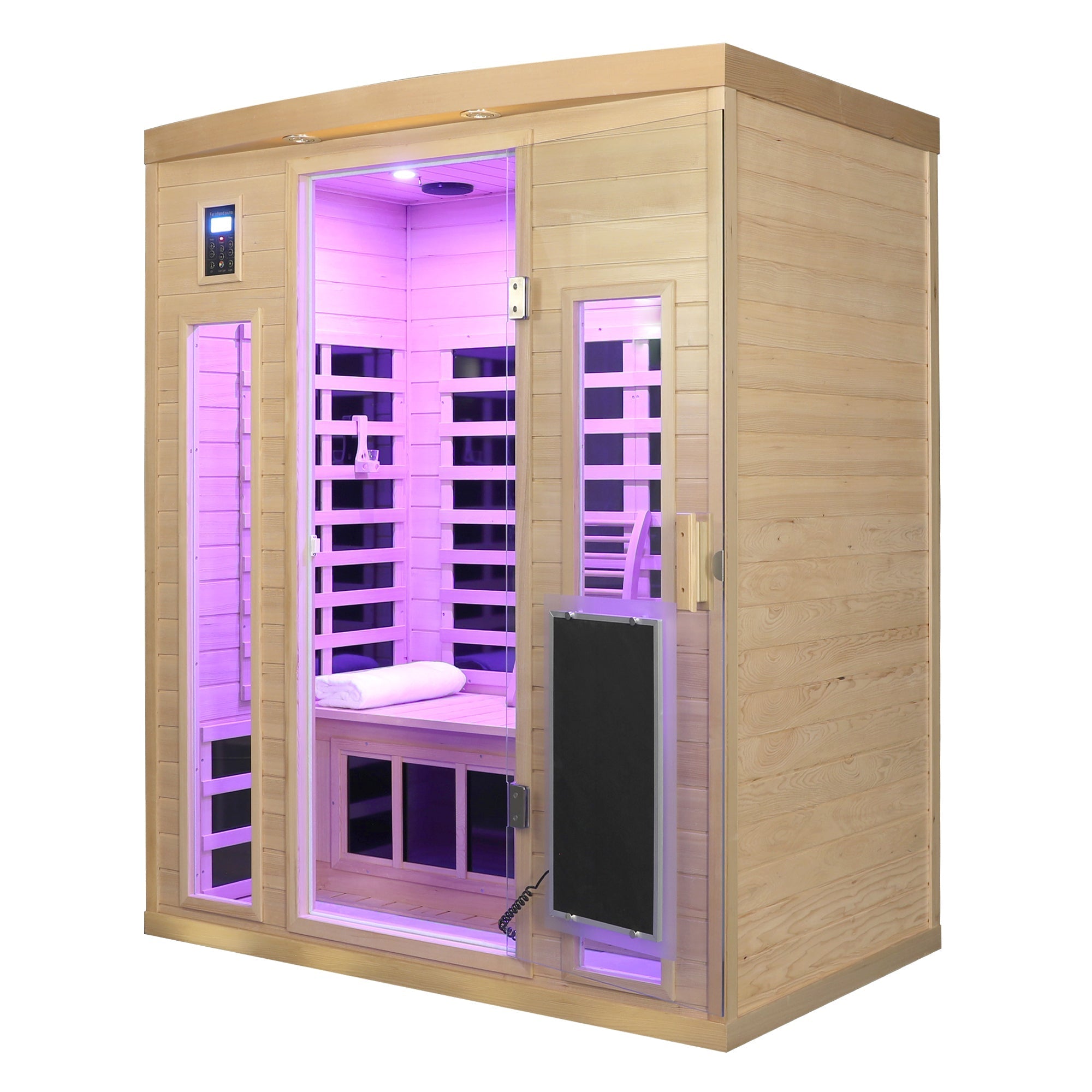 3-Person Low EMF Far Infrared Indoor Sauna with Hemlock Wood & Heated Glass Door