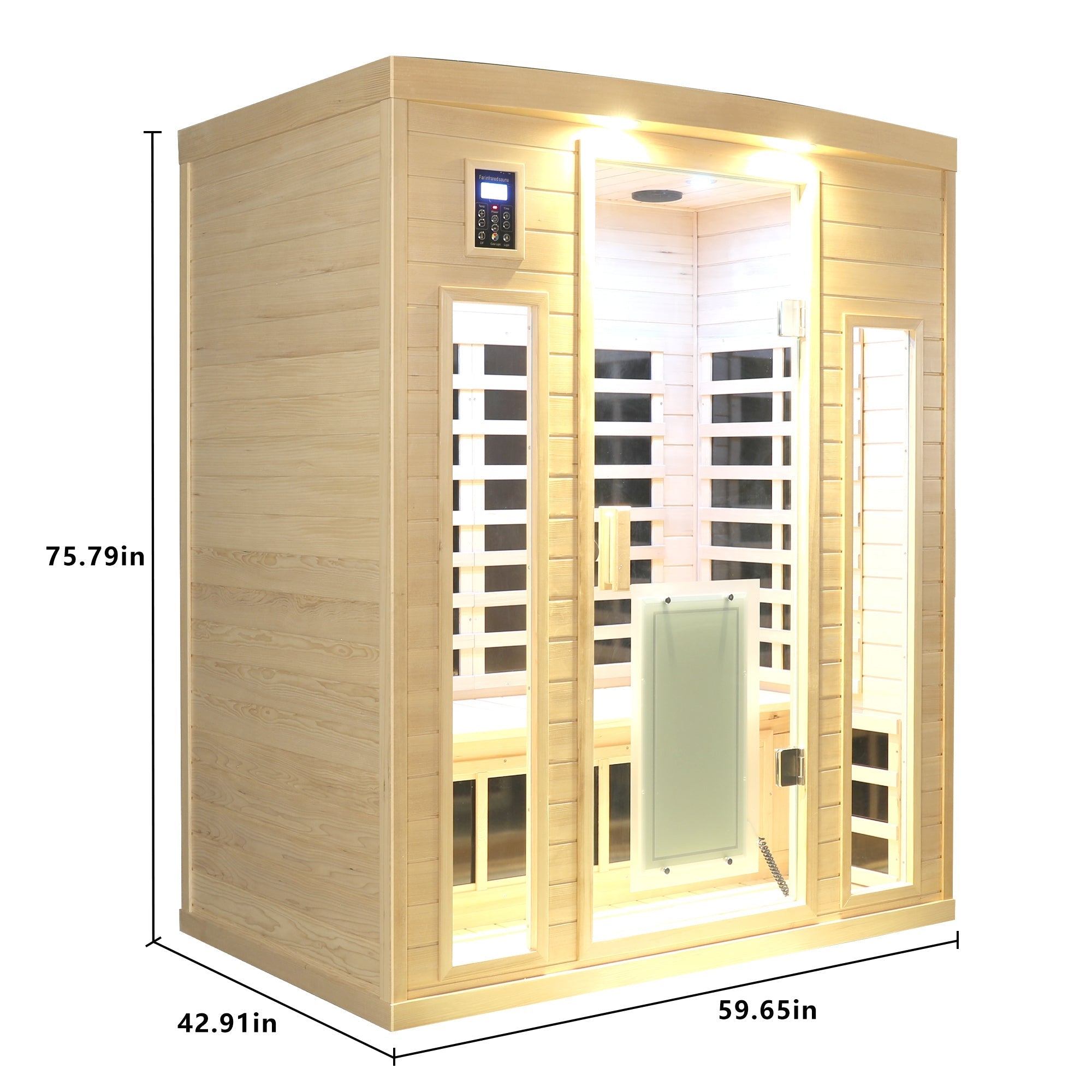 3-Person Low EMF Far Infrared Indoor Sauna with Hemlock Wood & Heated Glass Door