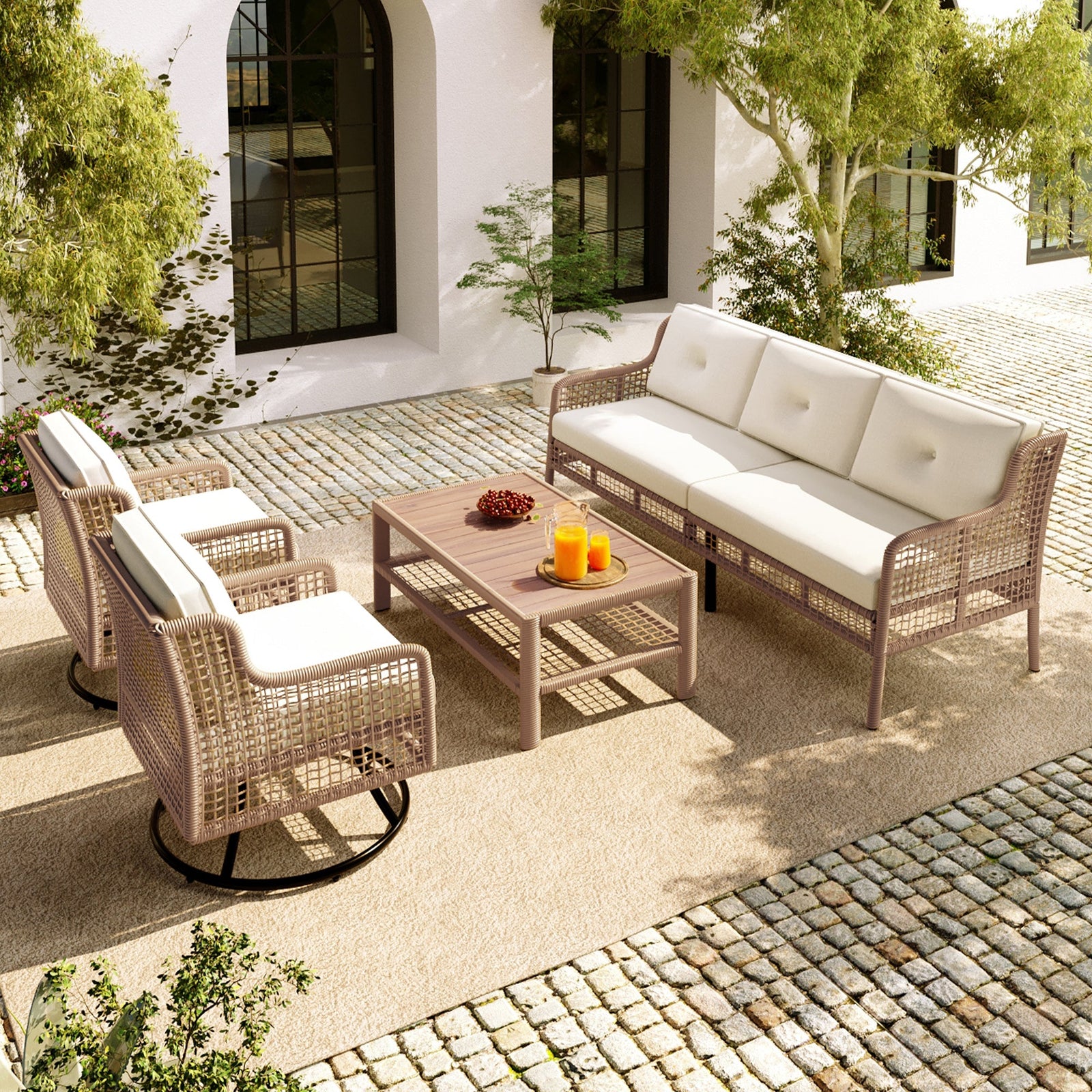 4-Piece Patio Furniture Set with Swivel Chairs
