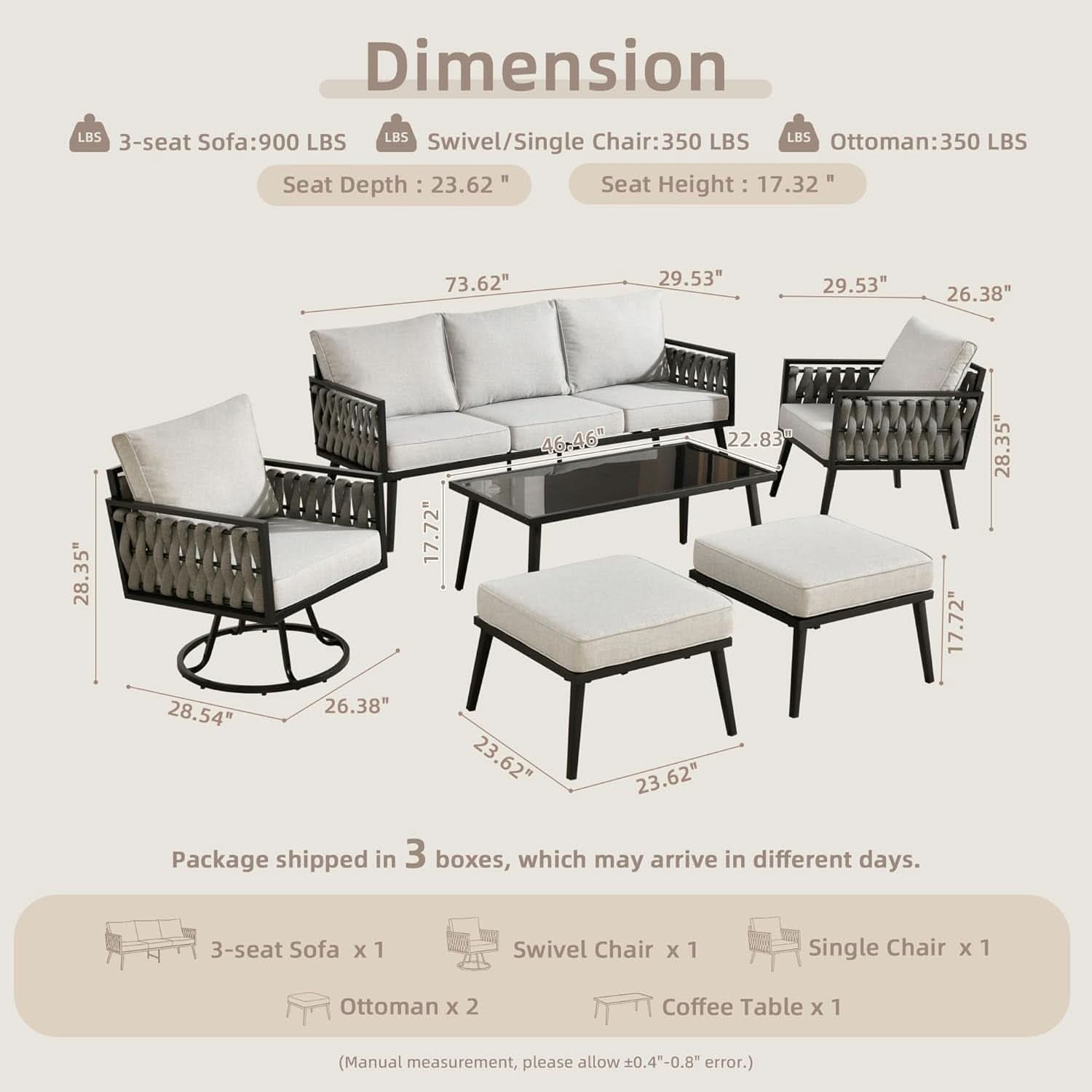 Outdoor Patio Furniture Set with Swivel Rocking Chair and Table