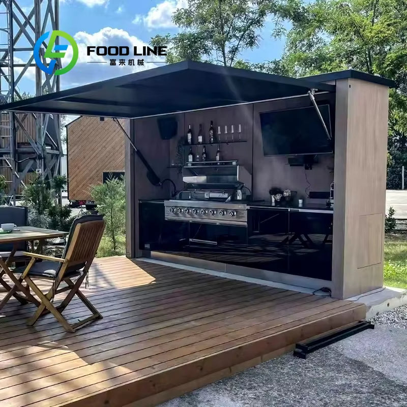 Customized Modular Weatherproof Enclosed Shelter with Outdoor Kitchen Pavilion Luxury Modern Prefab Aluminum Cabinet Set