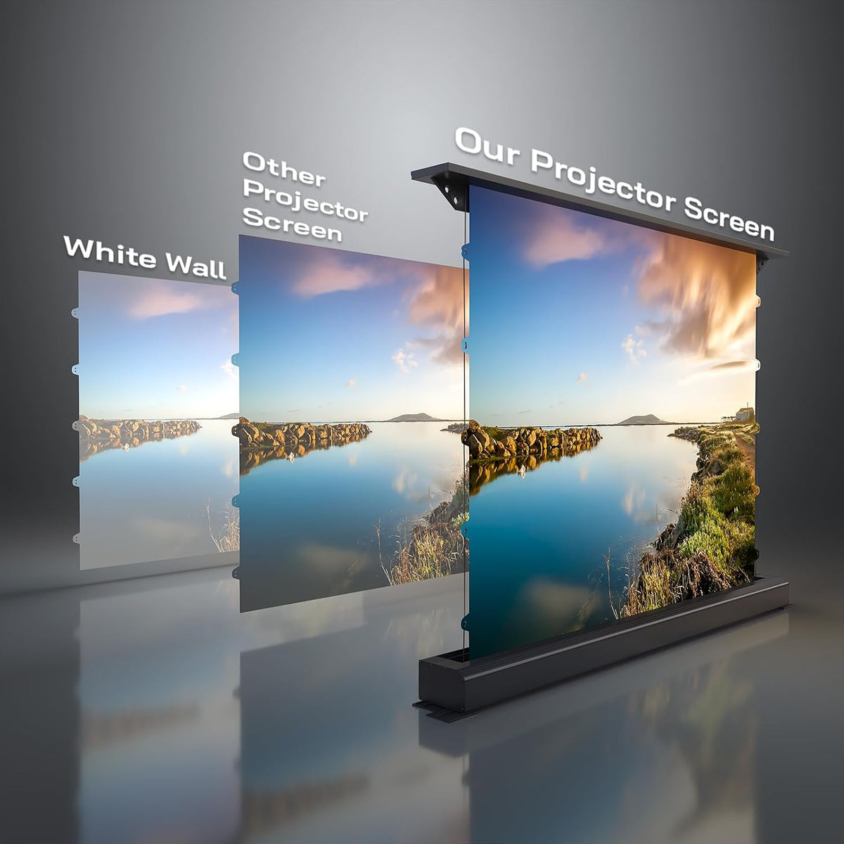 72 Inch Motorized Floor Rising Projector Screen, 16:9 HD Matte White, Retractable Roll up Movie Screen with Remote, 4K 8K Projector Screen for Home Theater Bedroom Small Space