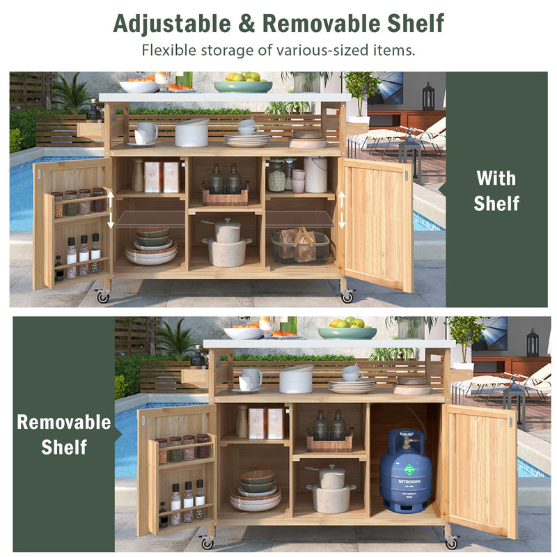 K&K Outdoor Kitchen Island, Rolling Bar Cart & Storage Cabinet