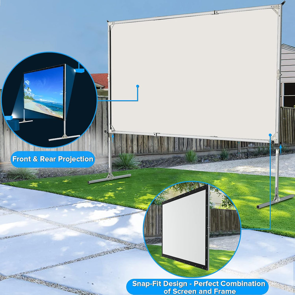 Projector Screen 150 Inch, 3-Layers PVC Projector Screen with Stand