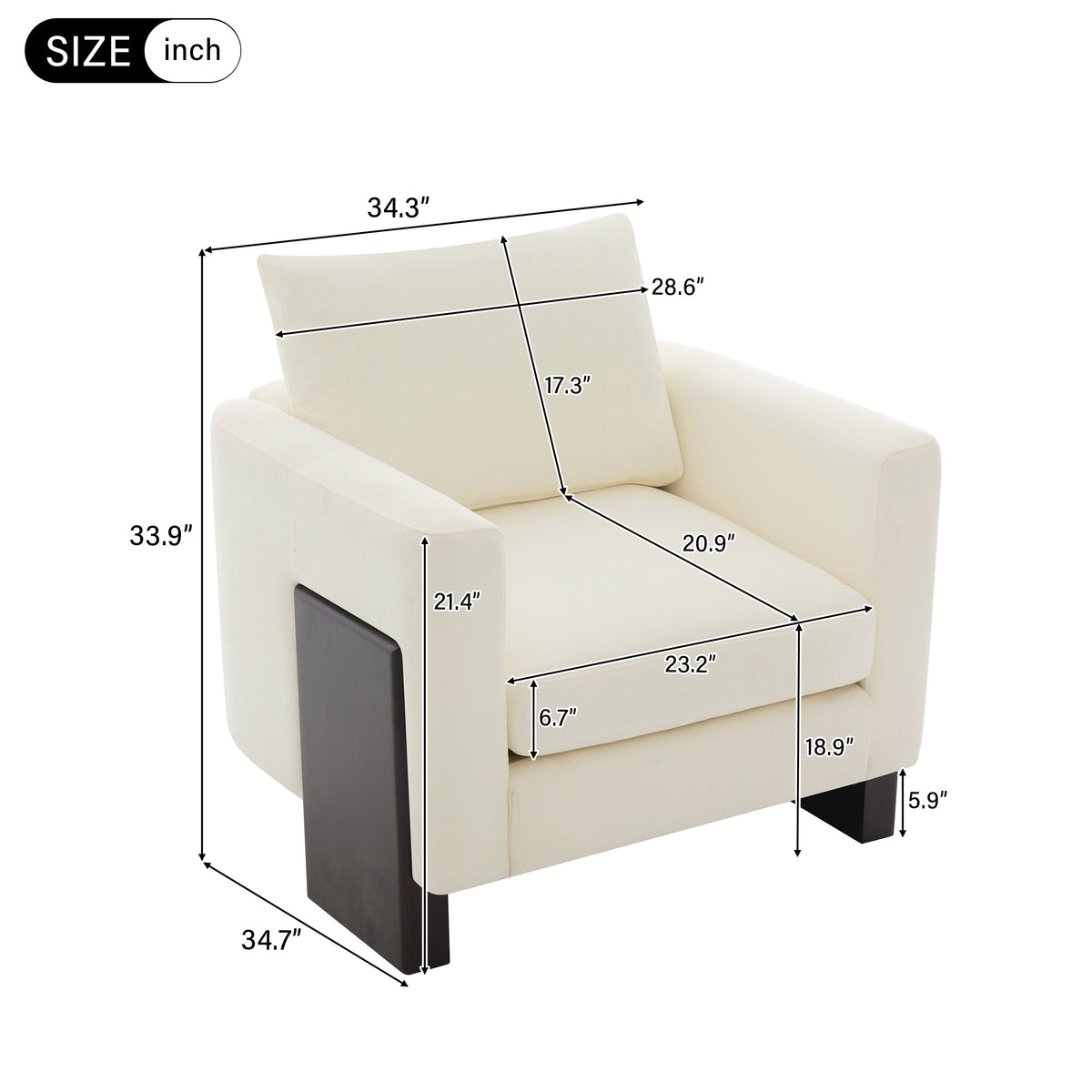 Modern Beige Chenille Accent Chair with Rubberwood Legs