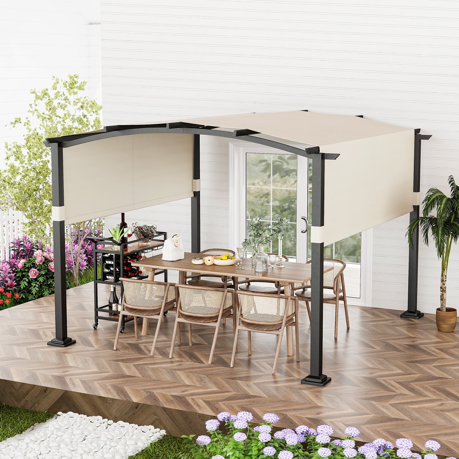 10 × 10 ft Outdoor Pergola with Retractable Sunshade Canopy