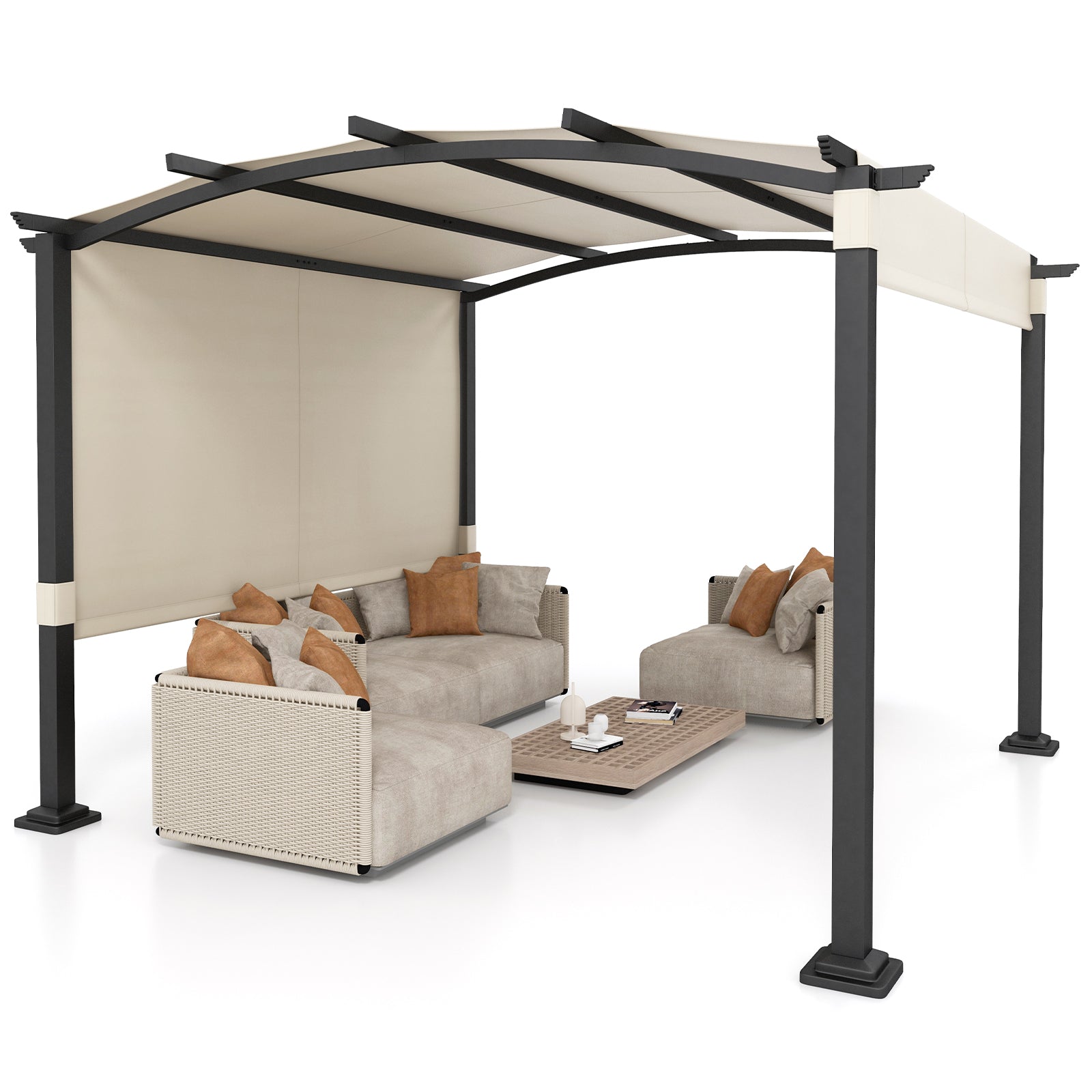 10 × 10 ft Outdoor Pergola with Retractable Sunshade Canopy