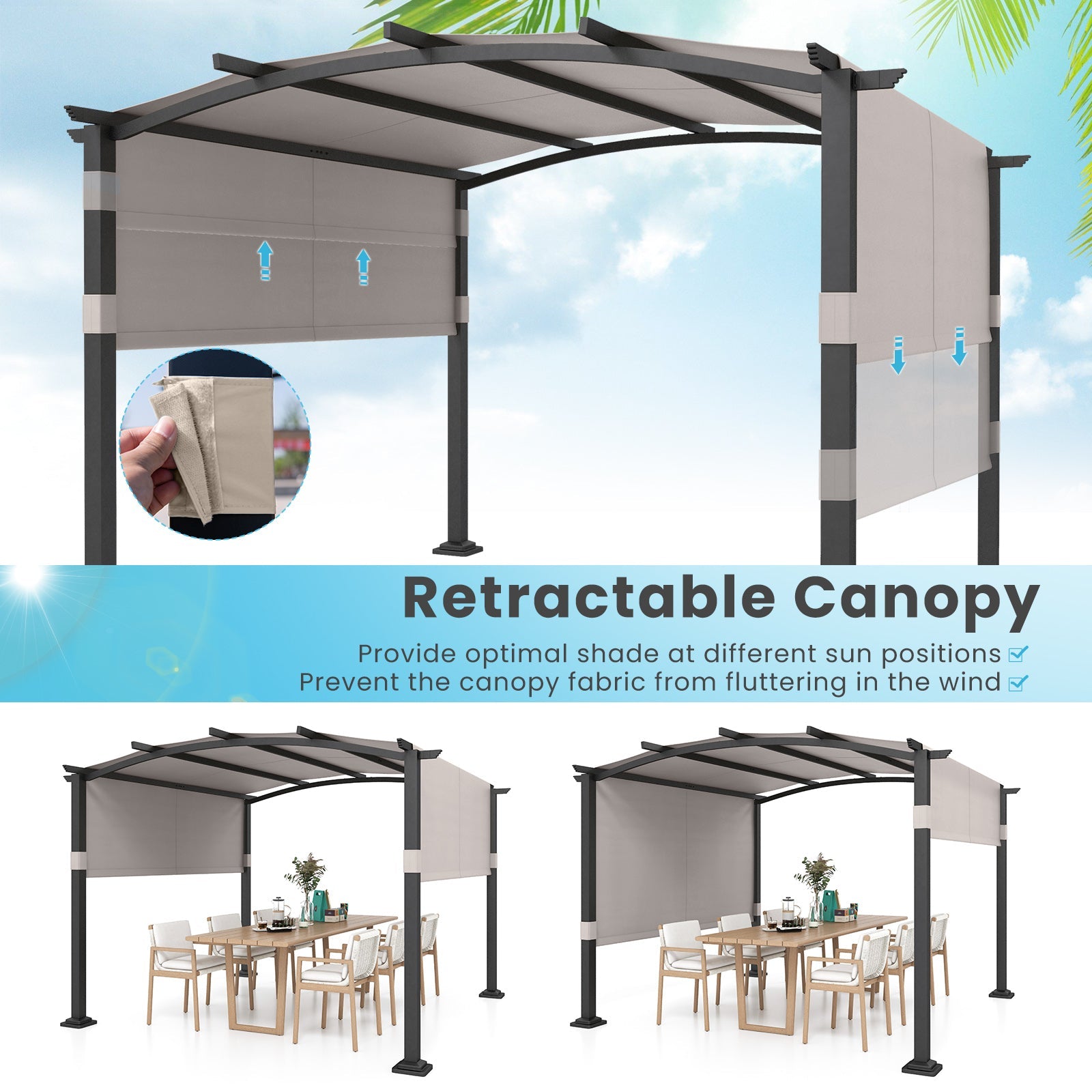 10 × 10 ft Outdoor Pergola with Retractable Sunshade Canopy