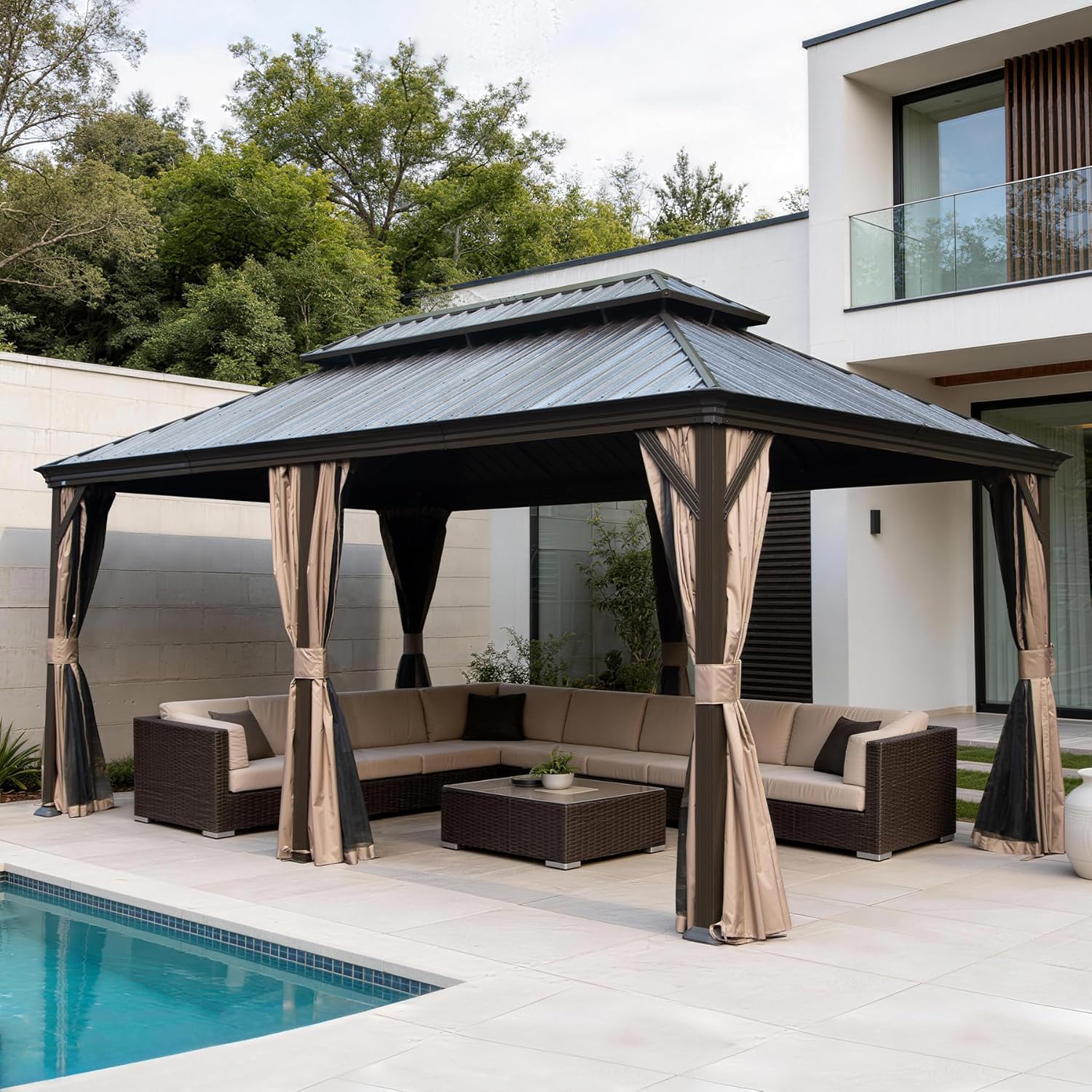 12 × 24 FT Outdoor Hardtop Gazebo with Drainage Syste