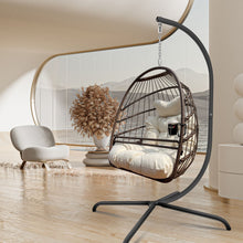 Swing Egg Chair with Stand & UV-Resistant Cushion