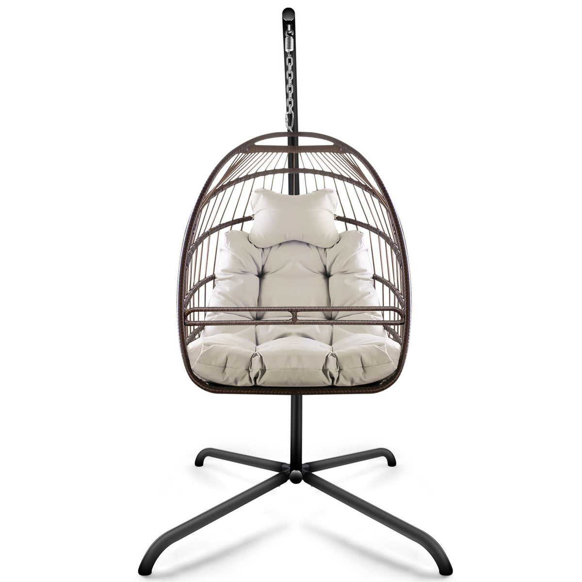 Swing Egg Chair with Stand & UV-Resistant Cushion