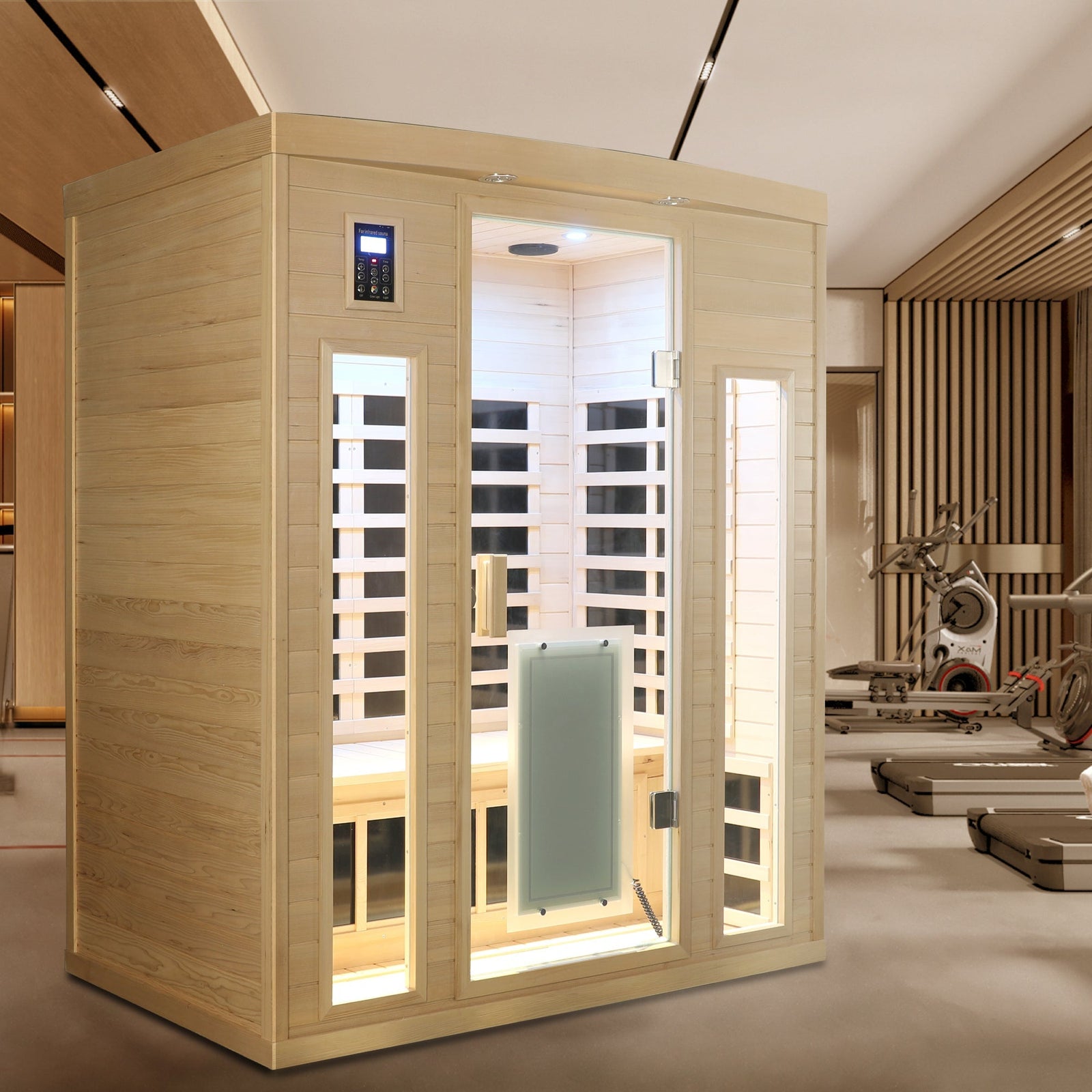 3-Person Low EMF Far Infrared Indoor Sauna with Hemlock Wood & Heated Glass Door