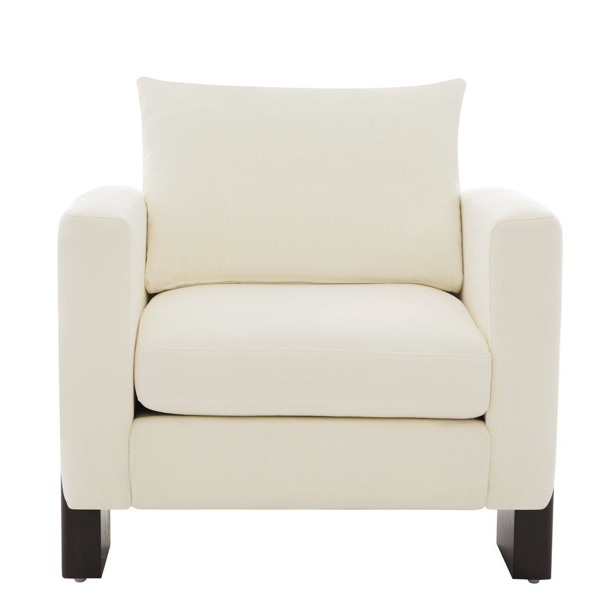 Modern Beige Chenille Accent Chair with Rubberwood Legs