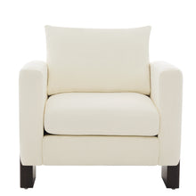 Modern Beige Chenille Accent Chair with Rubberwood Legs