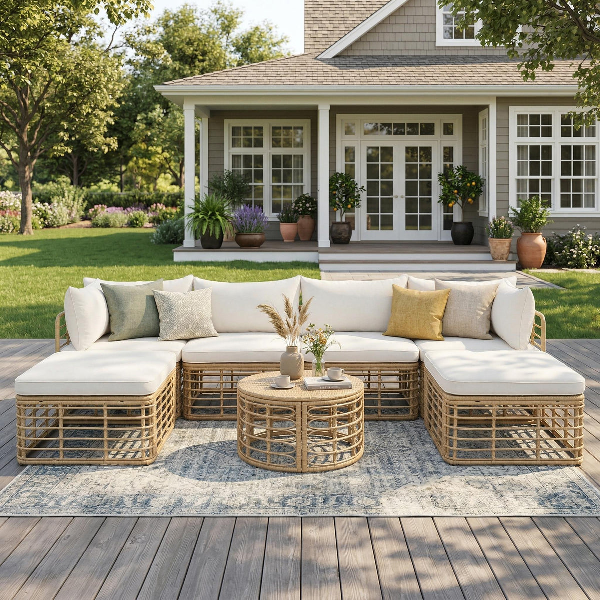 7-Piece All-Weather Rattan Patio Sectional Set