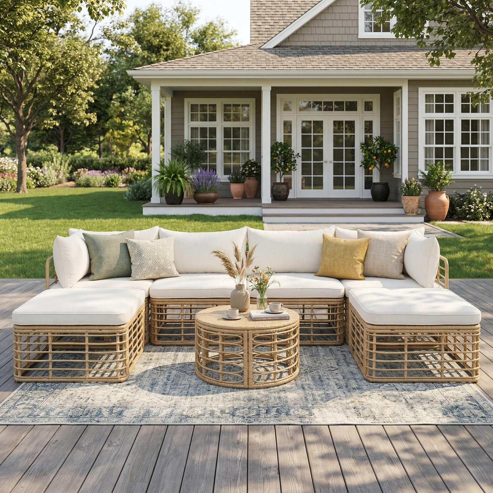 7-Piece All-Weather Rattan Patio Sectional Set