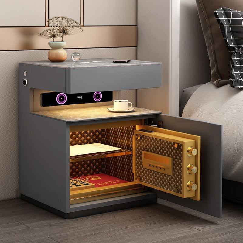 Smart Bedside Table with Speakers, Wireless Charging and Fingerprint-Lock Safe