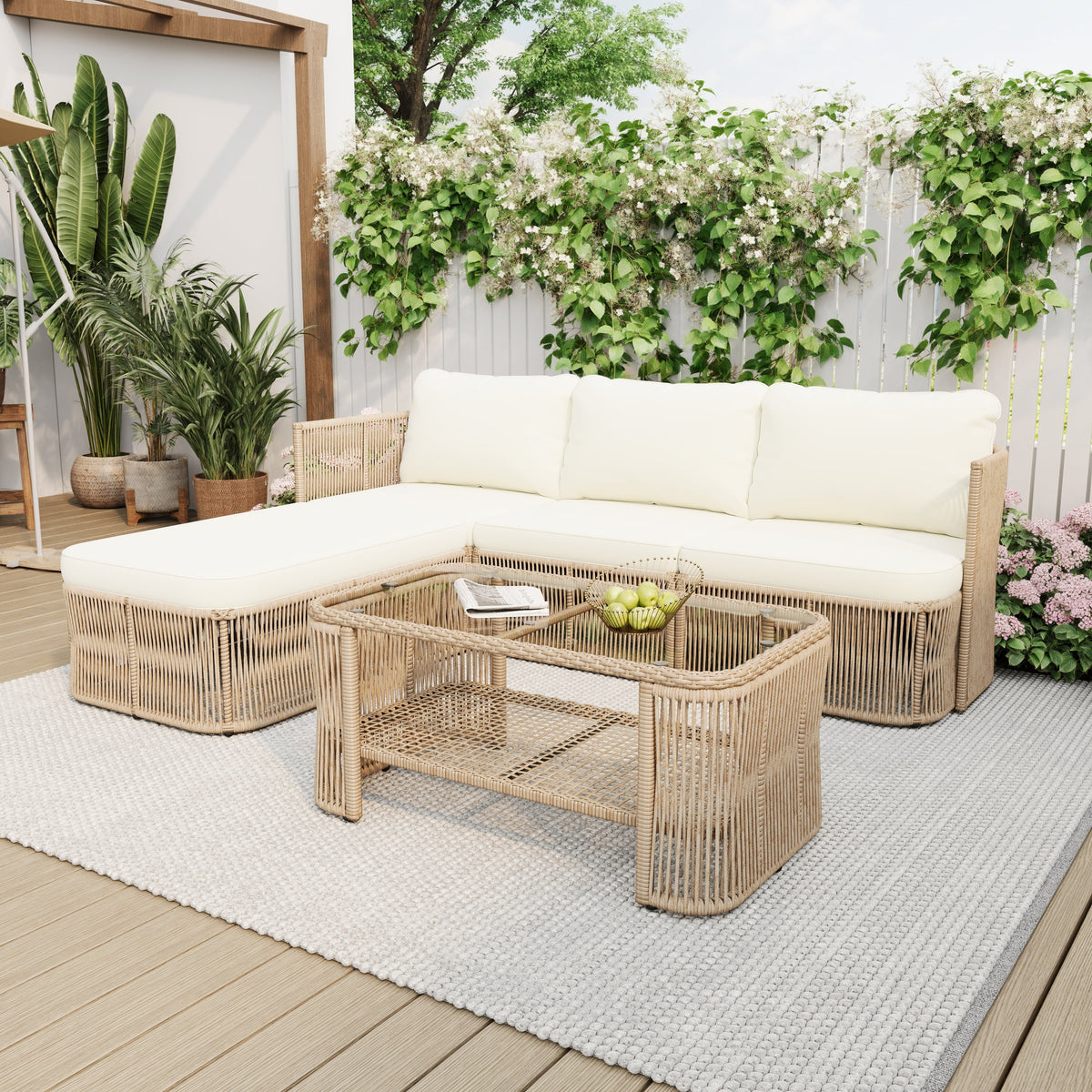 Outdoor PE Rattan Patio Furniture Set with Coffee Table