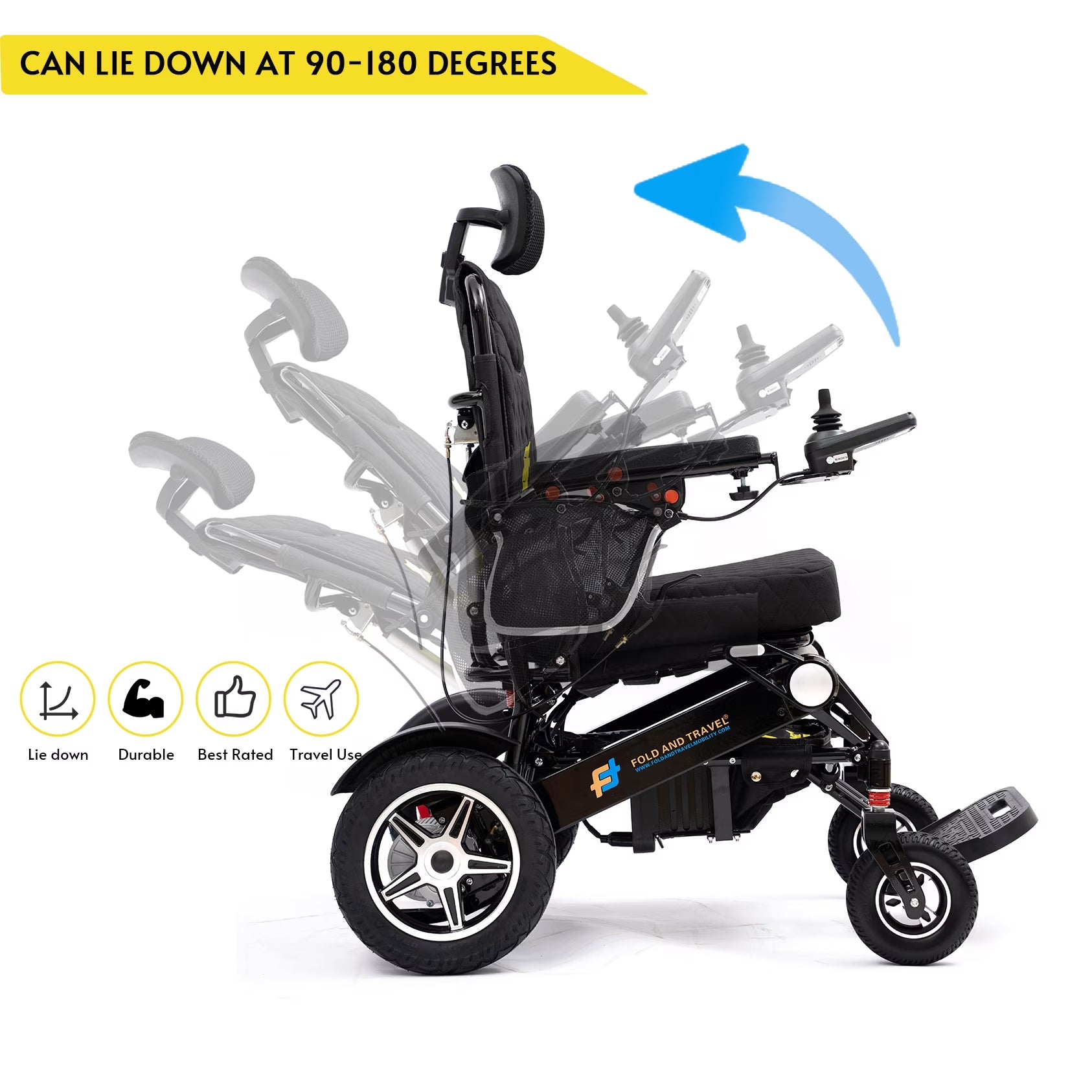 Manual Reclining Electric Wheelchair Lightweight Power Wheel Chair BLACK