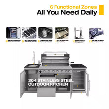 43 In. 6-Burner 85000 BTU Propane Gas Grill Island Outdoor Kitchen with Refrigerator, Sink in Silver Stainless Steel