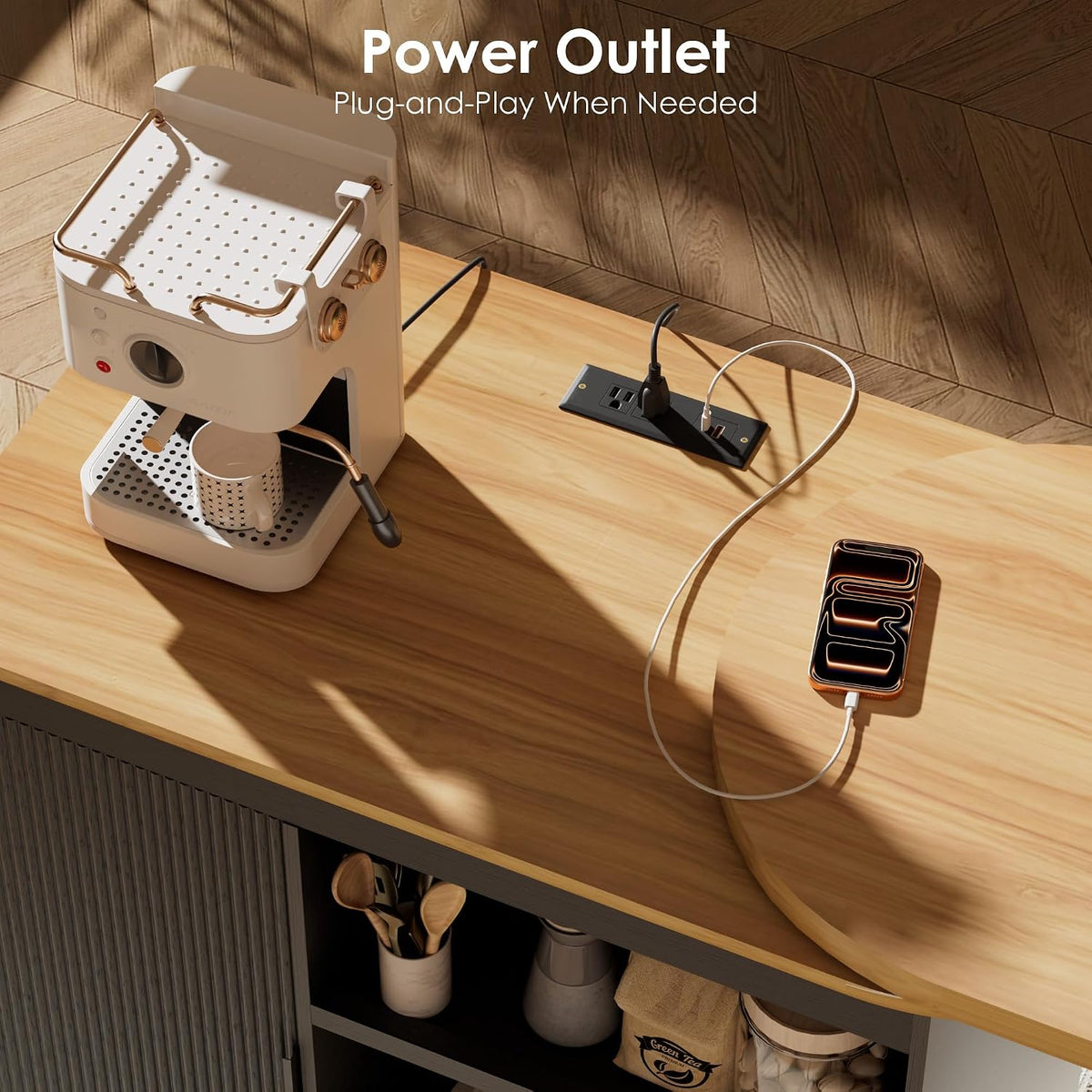 Rolling Kitchen Island with 360 Swivel Kitchen Island with Power Outlet | Rotating Kitchen Islands with Storage Cabinets Wood Kitchen Island Table for Kitchen, Bar, Dining Room