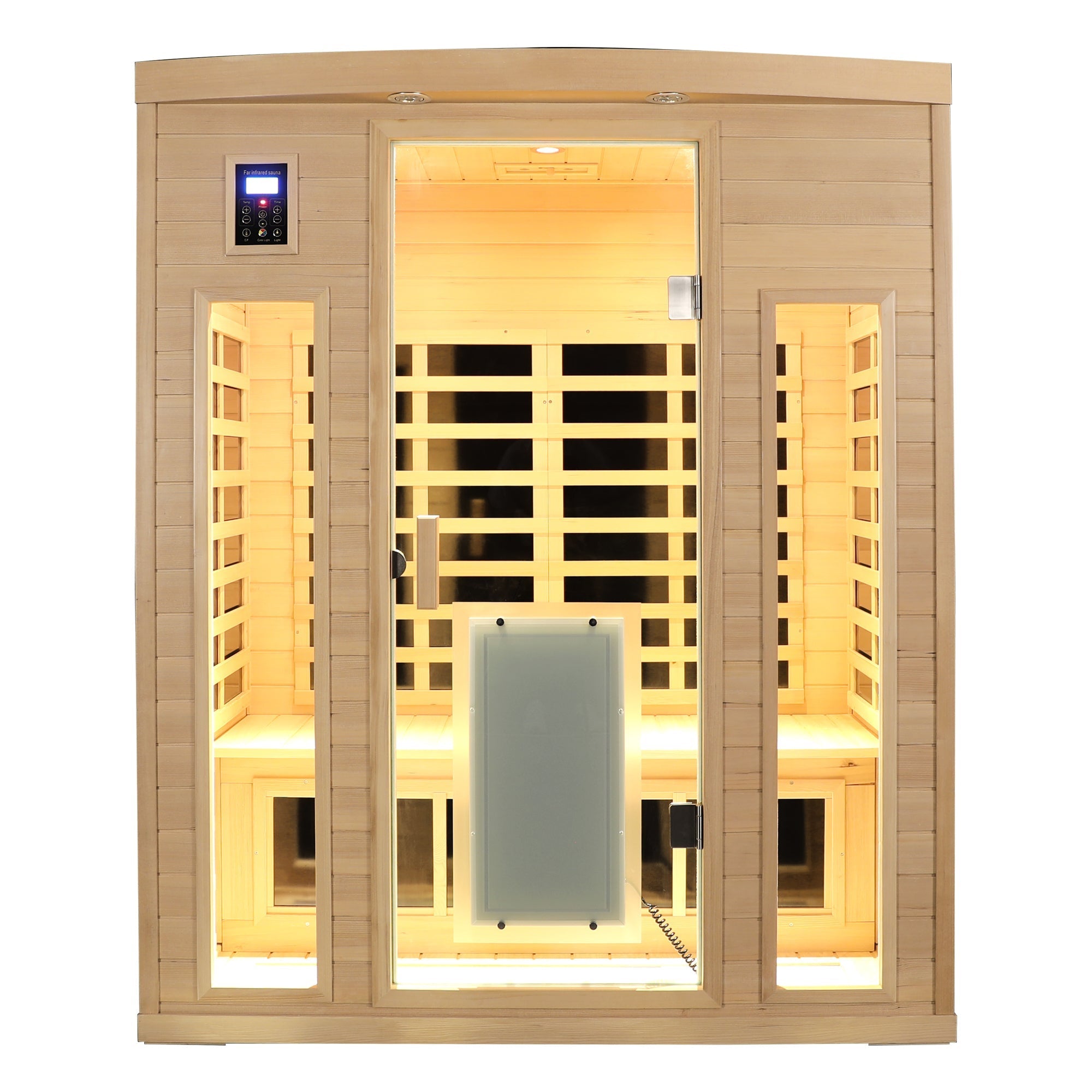 3-Person Low EMF Far Infrared Indoor Sauna with Hemlock Wood & Heated Glass Door
