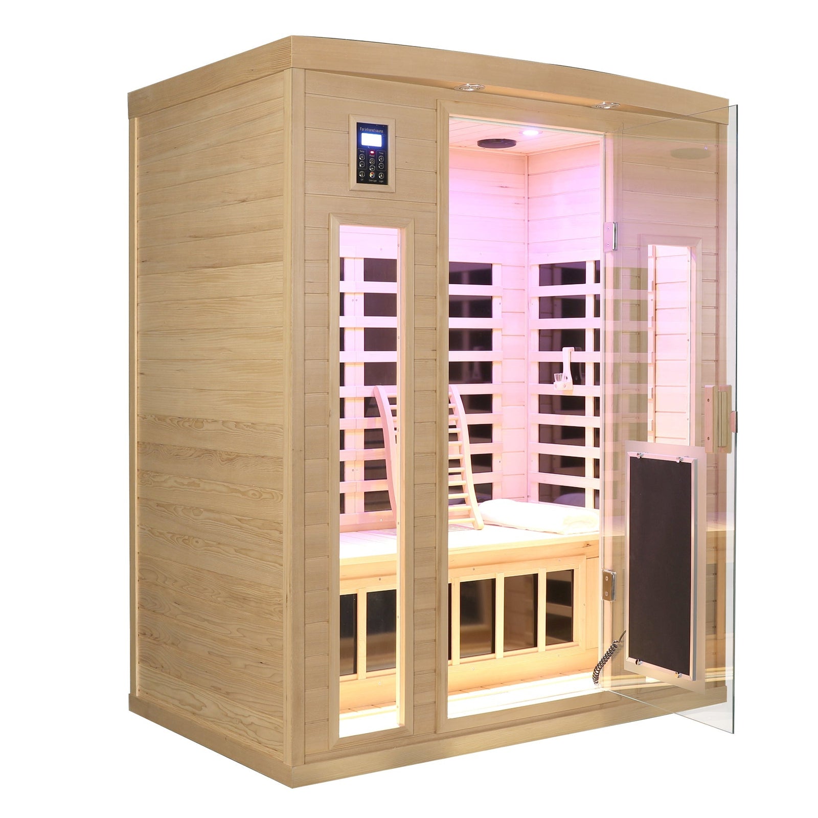 3-Person Low EMF Far Infrared Indoor Sauna with Hemlock Wood & Heated Glass Door